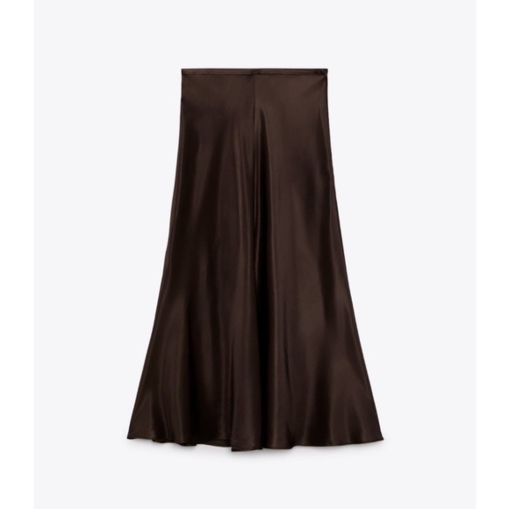 Women’s Zara brown satin midi skirt